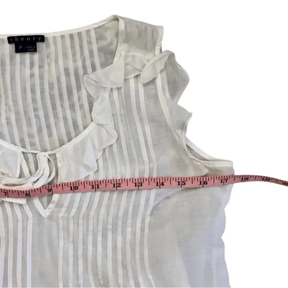 Theory White Bohemian Style Babydoll Top Pin-tuck Pleating Sleeveless Ruffled - Picture 8 of 15